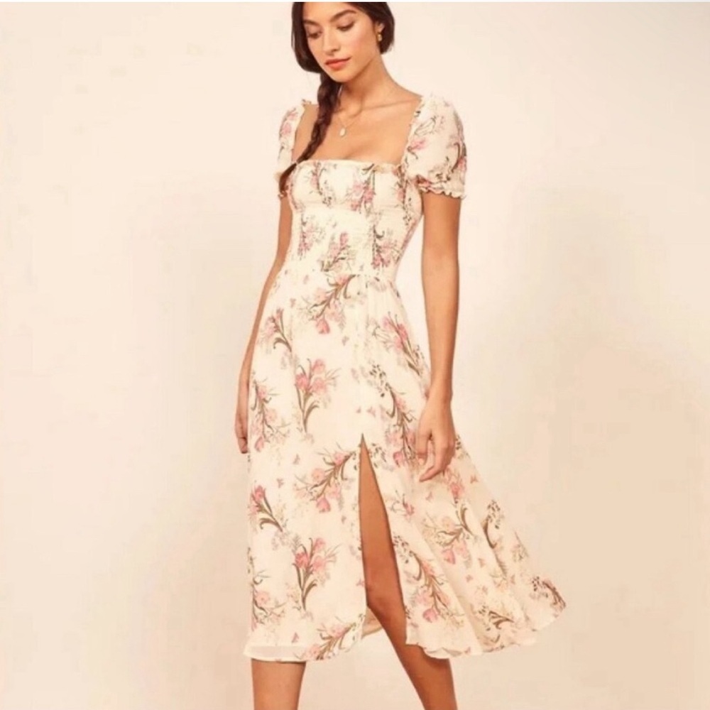 Reformation Inka Smocked Midi Dress in Leila Floral